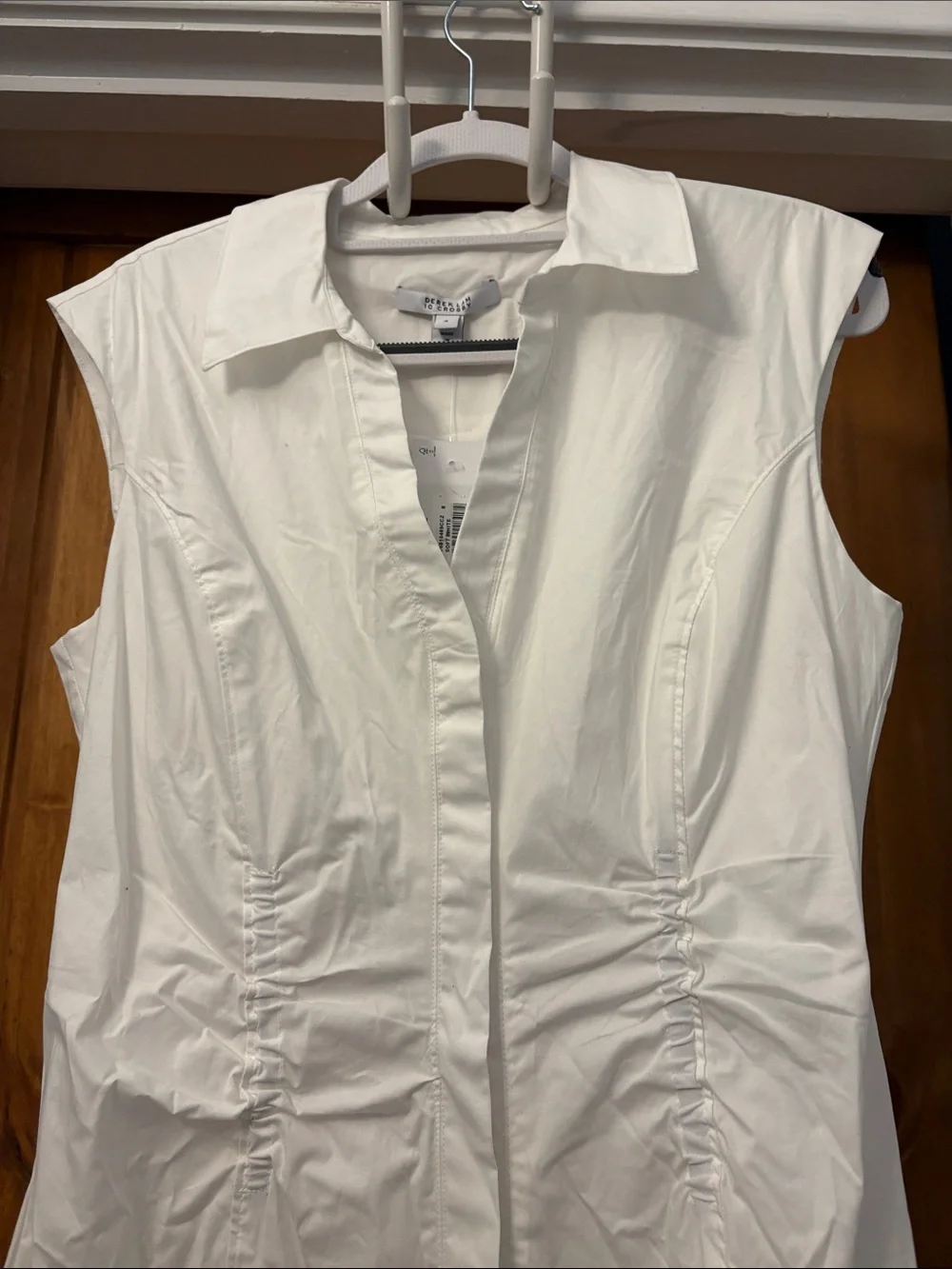 Derek Lam 10 Crosby Poplin Runched Midi Sleeveless Shirtdress Soft white SZ 8 - Picture 4 of 9